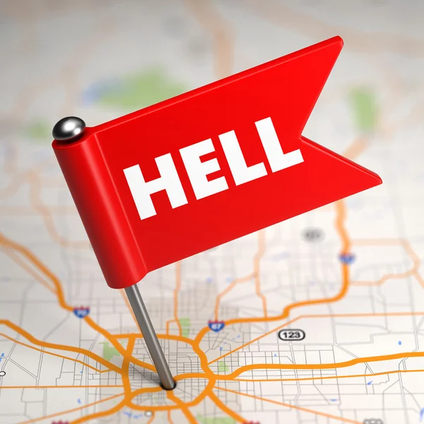 Hell - Small Flag on a Map Background. — Stock Photo, Image