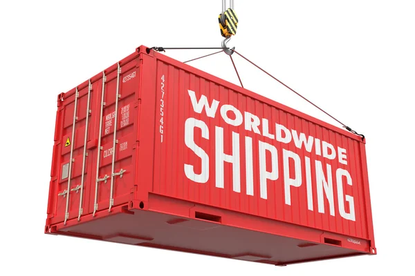 World Wide Shipping - Red Hanging Cargo Container. — Stock Photo, Image