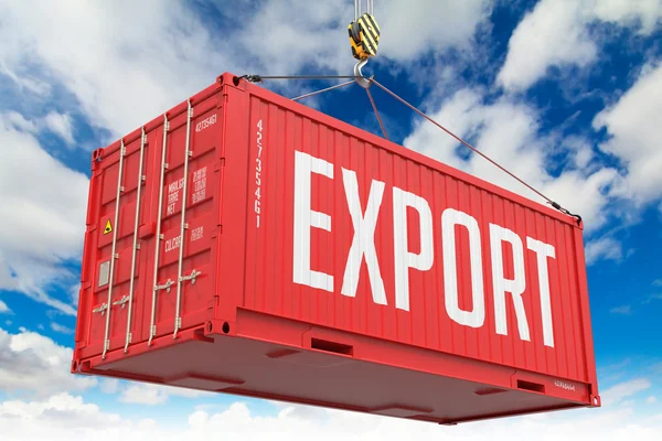 Export - roter hängender Frachtcontainer. — Stockfoto