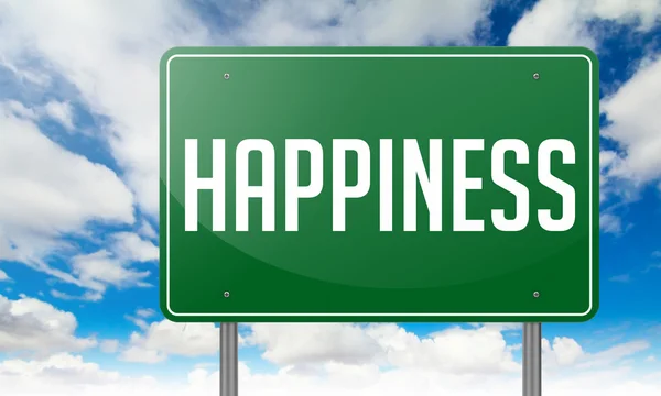 Happiness on Green Highway Signpost. — Stock Photo, Image