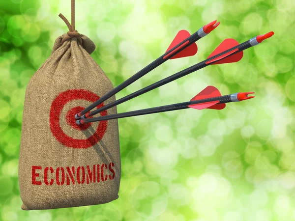 経済学 - 矢印赤マークのターゲットをヒットします。. — ストック写真