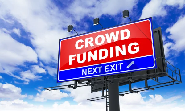 Crowdfunding-Inschrift auf roter Plakatwand. — Stockfoto