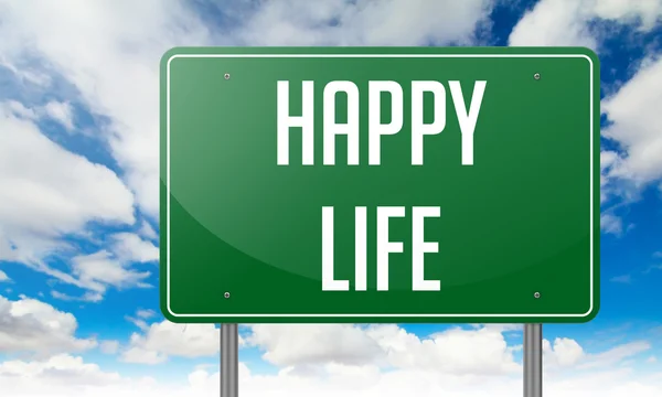 Happy Life on Green Highway Signpost. — Stock Photo, Image