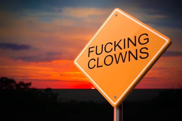 Fucking Clowns on Warning Road Sign. — Stock Photo, Image