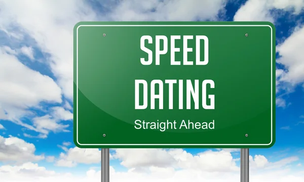 Speed Dating na zelené dálniční cedule. — Stock fotografie