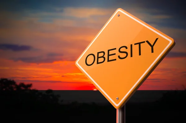 Obesity Inscription on Warning Road Sign. — Stock Photo, Image