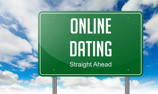 Online-Dating auf grünem Autobahnschild. — Stockfoto