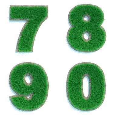 Sayılar 7, 8, 9, 0 yeşil çim.