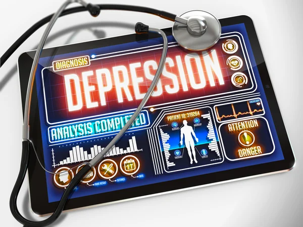 Depressionen auf dem Display des medizinischen Tablets. — Stockfoto