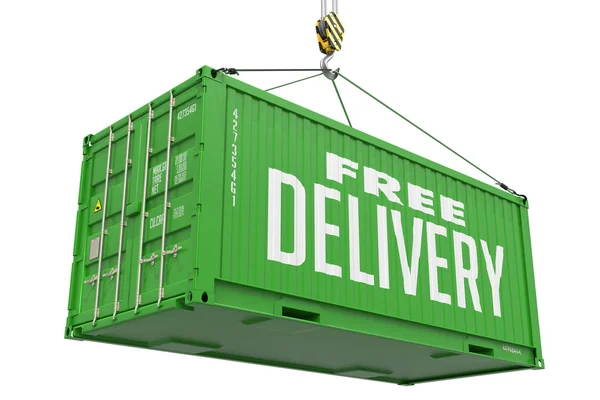 Free Delivery - Green Hanging Cargo Container. — Stock Photo, Image