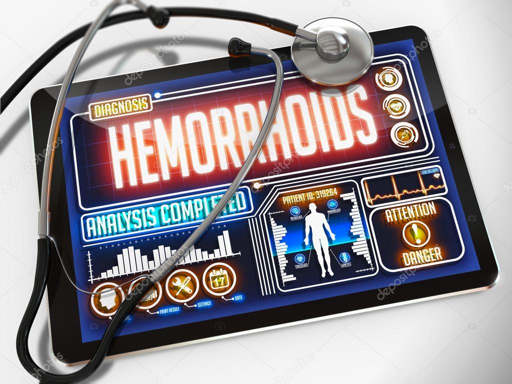 Hemorrhoids on the Display of Medical Tablet.