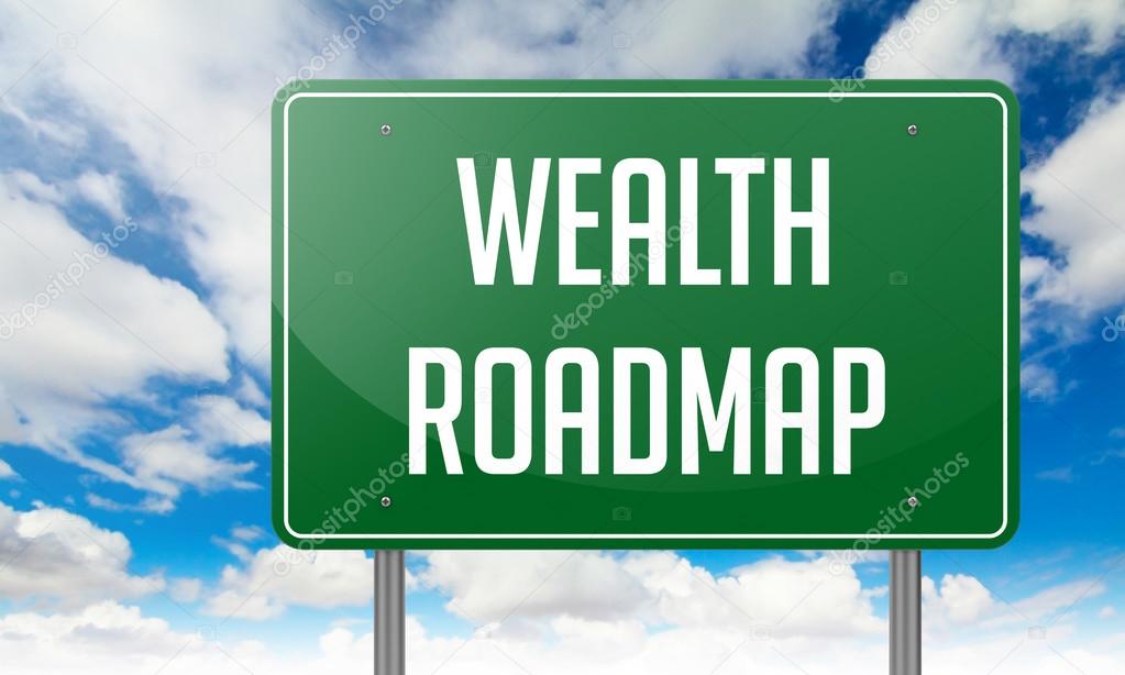 Wealth Roadmap on Highway Signpost.