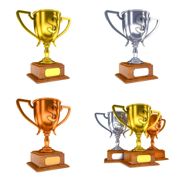 Contest koncept - färgglada Trophy koppar 3d illustrationer. — Stockfoto