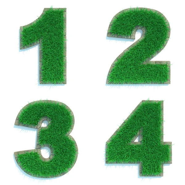 Ziffern 1, 2, 3, 4 des grünen Rasens. — Stockfoto