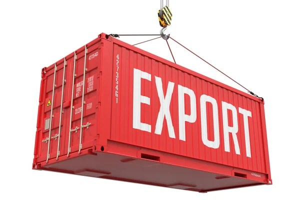 Export - roter hängender Frachtcontainer. — Stockfoto