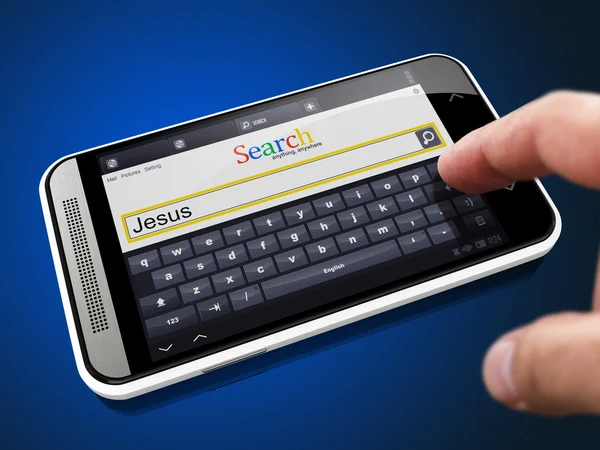 Jesus in Suchstring auf dem Smartphone. — Stockfoto