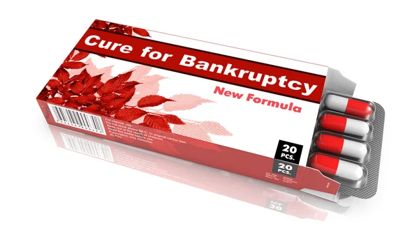 Lék na bankrot, krabičku pilulek. — Stock fotografie