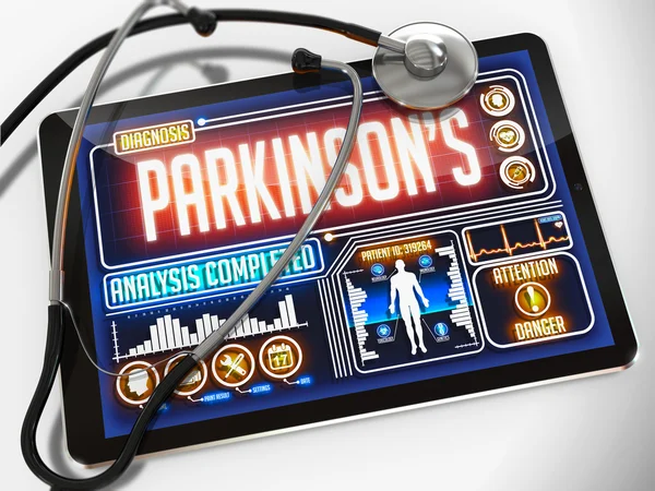 Диагноз Паркинсонов на дисплее медицинских таблеток . — стоковое фото