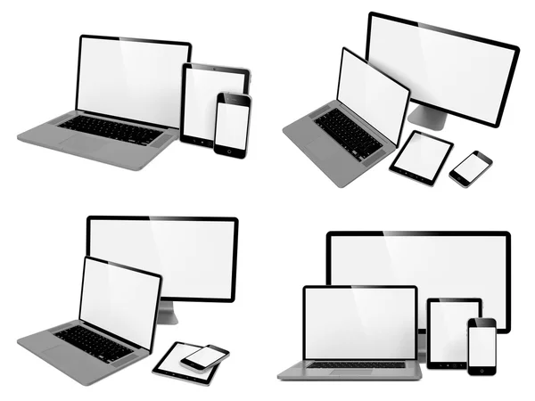 Computer, Laptop, Tablet PC- en telefoon. — Stockfoto