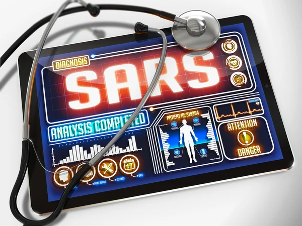 Διάγνωση του SARS στην οθόνη ιατρικές ταμπλέτας. — Φωτογραφία Αρχείου