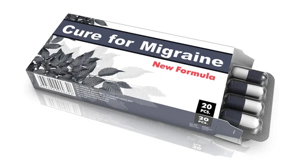 Cura para la migraña, paquete abierto gris de la ampolla . —  Fotos de Stock