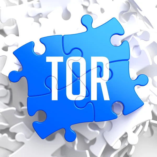 Tor op blauwe puzzel. — Stockfoto