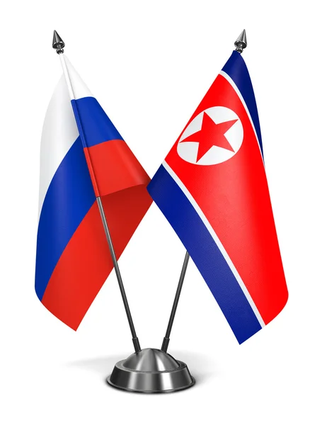 Nordkorea och Ryssland - miniatyr flaggor. — Stockfoto