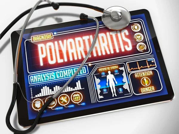 Polyarthritis auf dem Display eines medizinischen Tablets. — Stockfoto