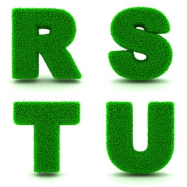 Harf R, S, T, U 3d yeşil çimen - ayarla.