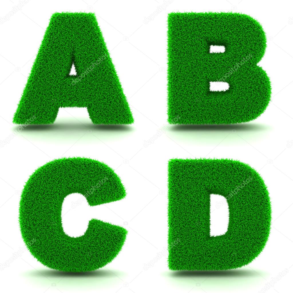 Letters A, B, C, D of 3d Green Grass - Set.
