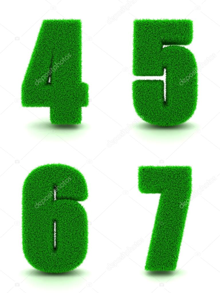 Digits 4, 5, 6, 7 of 3d Green Grass - Set. Stock Photo by ©tashatuvango