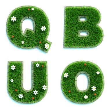 Letters Q, B, U, O as Lawn - Set of 3d. clipart