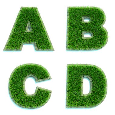 3d harfler A, B, C, D çim - olarak ayarla.