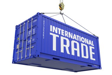 Uluslararası Ticaret - kargo asılı mavi konteyner.