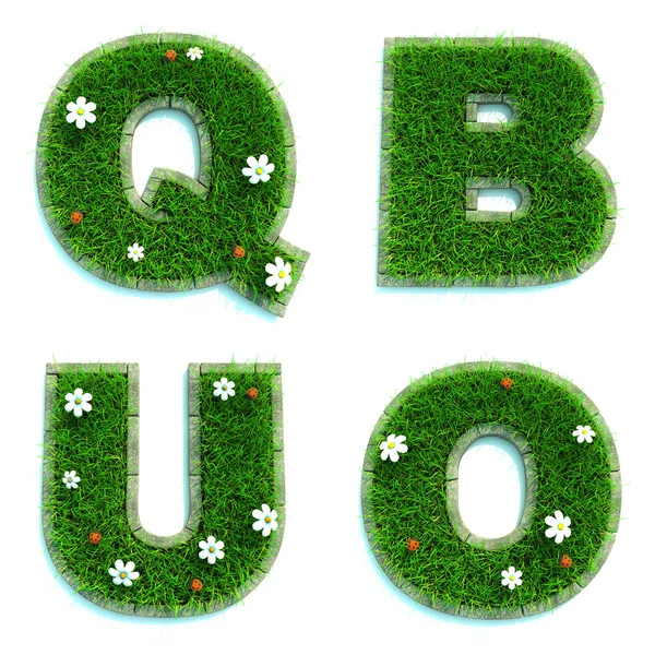 Lettere Q, B, U, O come prato - Set di 3d . — Foto Stock