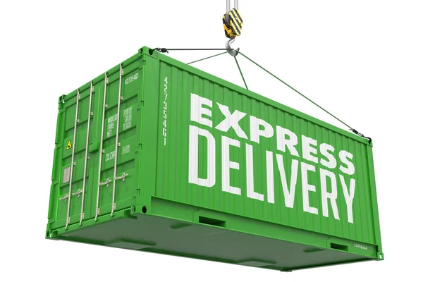 Fast Delivery - Green Hanging Cargo Container. — Stock Photo, Image
