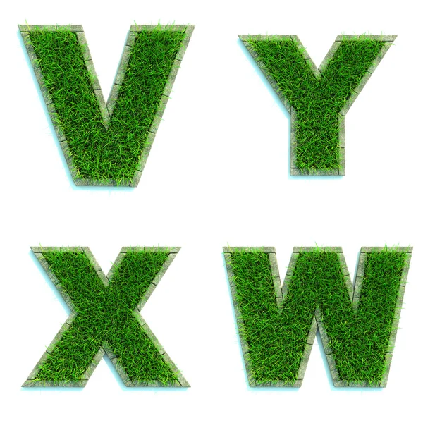 Buchstaben v, y, x, w als Rasen - 3d-Set. — Stockfoto