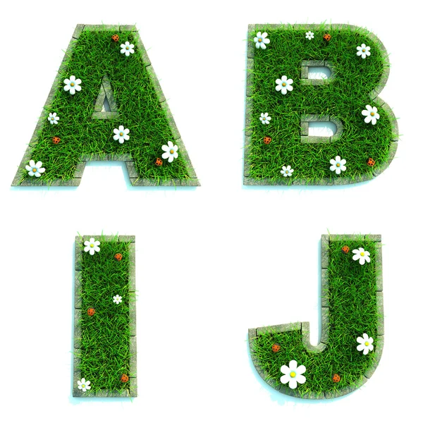 Letras A, B, I, J como césped - Conjunto de 3d . —  Fotos de Stock