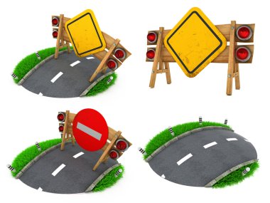 Warning Roadsigns - Set of 3D Illustrations. clipart