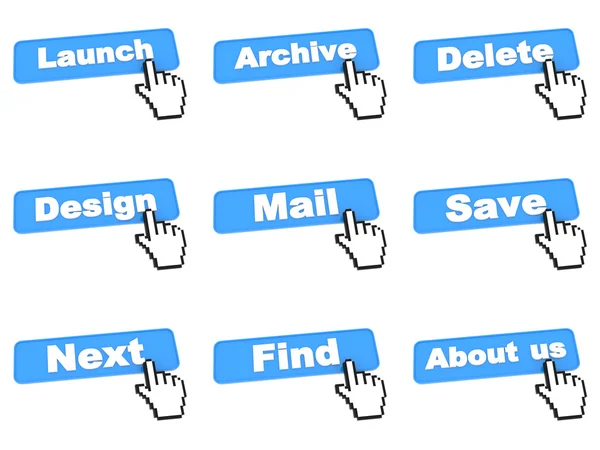 Blue Web Buttons with Hand Cursor. — Stock Photo, Image