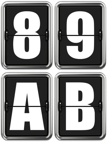 Letters A, B en cijfers 8, 9 op mechanische scorebord. — Stockfoto