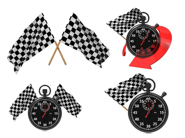 Rice Concept - Checkered Flags with a Stopwatch. — Stock Photo, Image