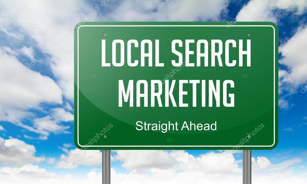 Local Search Marketing on Green Highway Signpost.