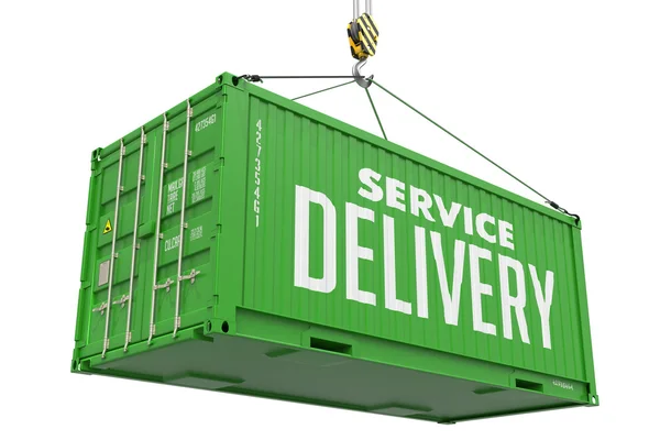 Service Delivery - Green Hanging Cargo Container. — Stock Photo, Image