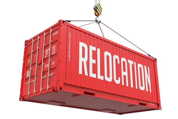 Relocation - Red Hanging Cargo Container. — Stock Photo, Image