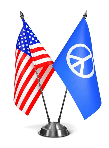 Estados Unidos y signo de paz - Banderas en miniatura . —  Fotos de Stock