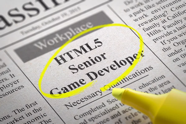 HTML5 Senior Game DeveloperVacancy em Jornal . — Fotografia de Stock