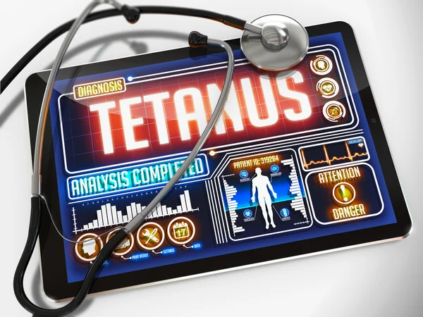 Tetanus op het Display van medische Tablet. — Stockfoto