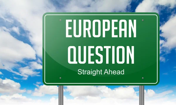 Europese vraag op Highway Signpost. — Stockfoto