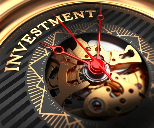 Investment on Black-Golden Watch Face. — Stock Photo, Image